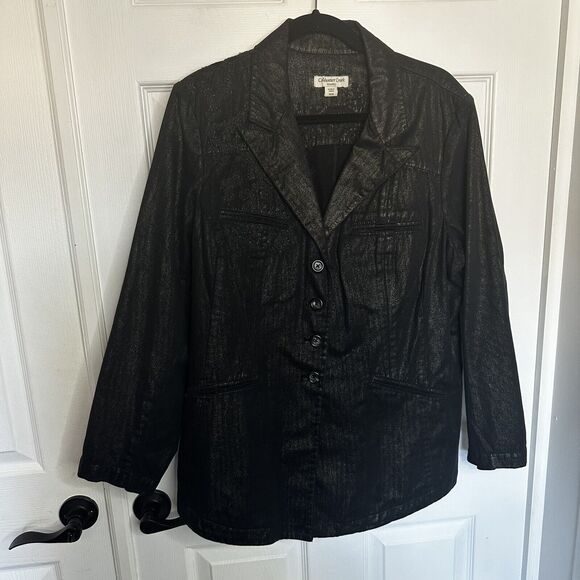 Coldwater Creek Womens Jacket Blazer Metallic Riding Floral Embroidery Sz 18 - Picture 1 of 8